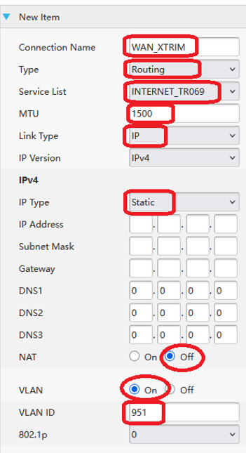 Formulario de Configuración de IP Estática ZTE (WAN Profile)