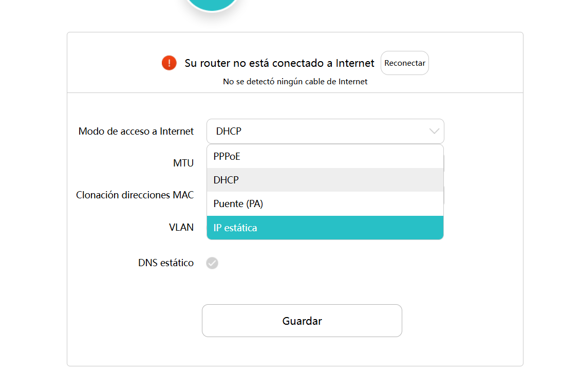 Opciones de Configuración de IP