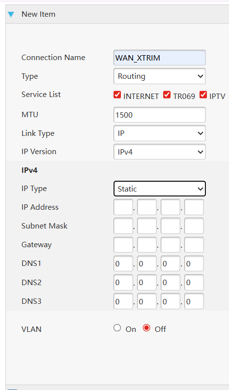 Formulario de Configuración de IP Estática ZTE