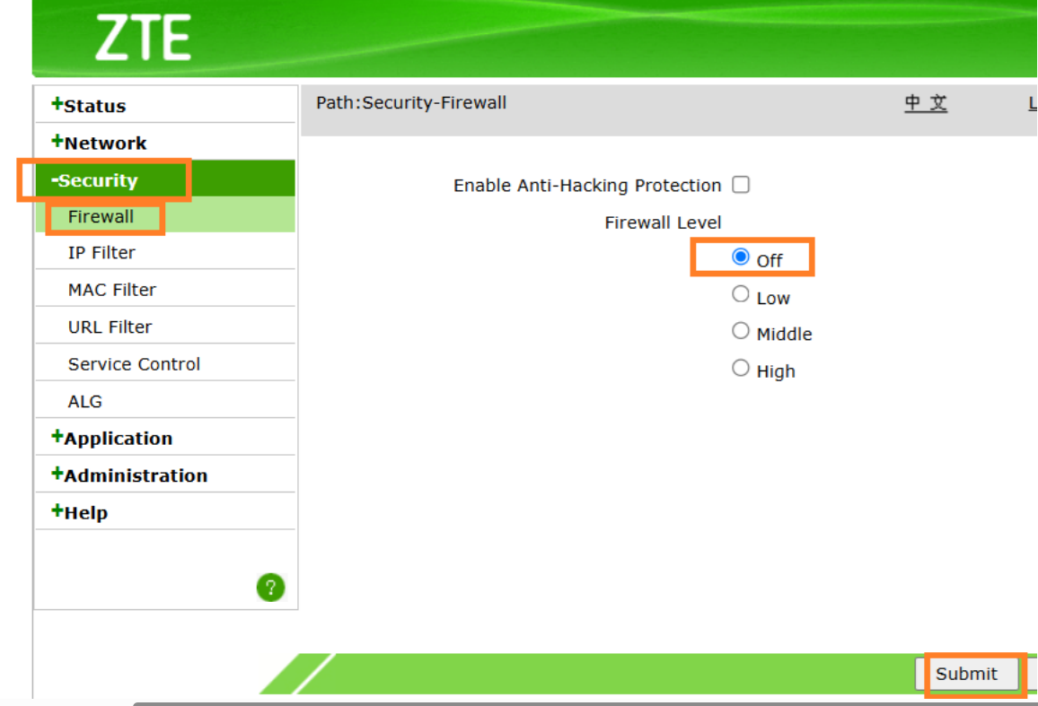 Pasos para cambio de contraseña en ZTE